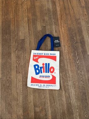 Brillo Graphic Canvas Messenger Tote in White with Blue Handles